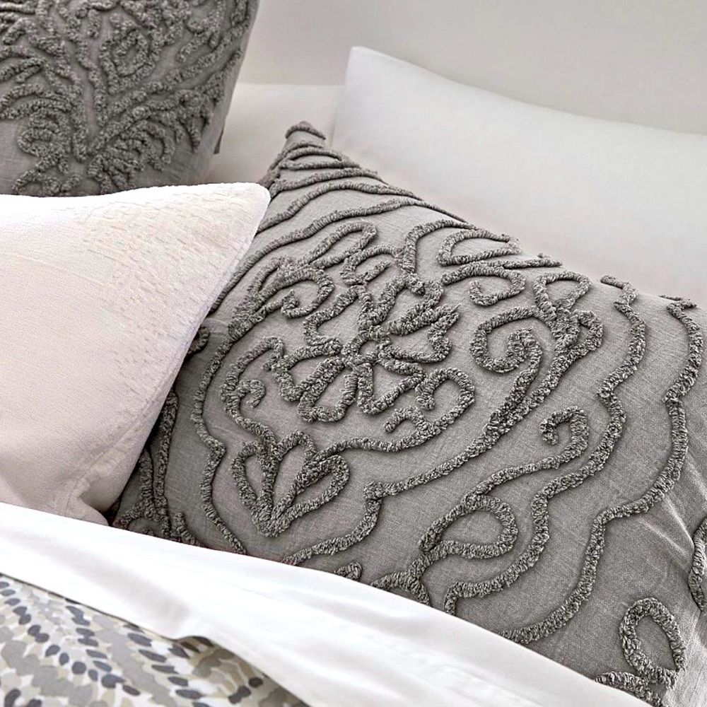 Pillow Cover Sham Sateen Embroidery Gray - King Size- NEW - Pottery Barn